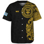 Fiji Baseball Shirt Custom Polynesian Half Sleeve Gold Tattoo With Seal Black