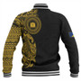 Tokelau Baseball Jacket Custom Polynesian Half Sleeve Gold Tattoo With Seal Black