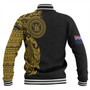 New Zealand Baseball Jacket Custom Polynesian Half Sleeve Gold Tattoo With Seal Black