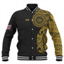 Hawaii Baseball Jacket Custom Polynesian Half Sleeve Gold Tattoo With Seal Black