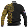 Hawaii Baseball Jacket Custom Polynesian Half Sleeve Gold Tattoo With Seal Black