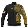 American Samoa Baseball Jacket Custom Polynesian Half Sleeve Gold Tattoo With Seal Black