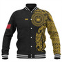 Samoa Baseball Jacket Custom Polynesian Half Sleeve Gold Tattoo With Seal Black