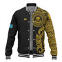 Tuvalu Baseball Jacket Custom Polynesian Half Sleeve Gold Tattoo With Seal Black