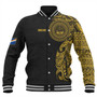 Marshall Islands Baseball Jacket Custom Polynesian Half Sleeve Gold Tattoo With Seal Black