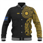 Nauru Baseball Jacket Custom Polynesian Half Sleeve Gold Tattoo With Seal Black