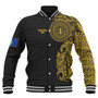 Northern Mariana Islands Baseball Jacket Custom Polynesian Half Sleeve Gold Tattoo With Seal Black