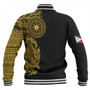 Philippines Filipinos Baseball Jacket Custom Polynesian Half Sleeve Gold Tattoo With Seal Black