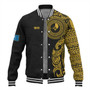 Yap State Baseball Jacket Custom Polynesian Half Sleeve Gold Tattoo With Seal Black