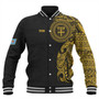 Fiji Baseball Jacket Custom Polynesian Half Sleeve Gold Tattoo With Seal Black