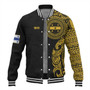 Gambier Islands Baseball Jacket Custom Polynesian Half Sleeve Gold Tattoo With Seal Black