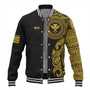 Hawaii Kanaka Maoli Baseball Jacket Custom Custom Polynesian Half Sleeve Gold Tattoo With Seal Black