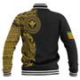 Hawaii Kanaka Maoli Baseball Jacket Custom Custom Polynesian Half Sleeve Gold Tattoo With Seal Black