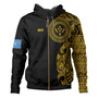 Kosrae Hoodie Custom Polynesian Half Sleeve Gold Tattoo With Seal Black