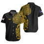 American Samoa Short Sleeve Shirt Custom Polynesian Half Sleeve Gold Tattoo With Seal Black
