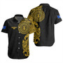 Northern Mariana Islands Short Sleeve Shirt Custom Polynesian Half Sleeve Gold Tattoo With Seal Black