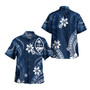Guam Combo Puletasi And Shirt White Hibicus Blue Tribal Pattern