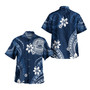 American Samoa Combo Short Sleeve Dress And Shirt White Hibicus Blue Tribal Pattern