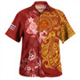 Hawaii Combo Off Shoulder Long Dress And Shirt Polynesian Tropical Plumeria Tribal Red