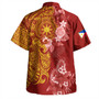 Philippines Filipinos Combo Off Shoulder Long Dress And Shirt Polynesian Tropical Plumeria Tribal Red