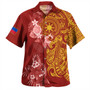 Philippines Filipinos Combo Off Shoulder Long Dress And Shirt Polynesian Tropical Plumeria Tribal Red