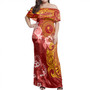 Chuuk State Combo Off Shoulder Long Dress And Shirt Polynesian Tropical Plumeria Tribal Red
