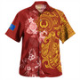 Pohnpei State Combo Off Shoulder Long Dress And Shirt Polynesian Tropical Plumeria Tribal Red