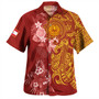French Polynesia Combo Off Shoulder Long Dress And Shirt Polynesian Tropical Plumeria Tribal Red