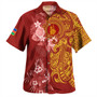 New Caledonia Combo Short Sleeve Dress And Shirt Polynesian Tropical Plumeria Tribal Red