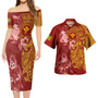 Hawaii Kanaka Maoli Combo Short Sleeve Dress And Shirt Polynesian Tropical Plumeria Tribal Red