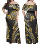 American Samoa Combo Off Shoulder Long Dress And Shirt Golden Polynesian Pattern