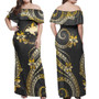 Papua New Guinea Combo Off Shoulder Long Dress And Shirt Golden Polynesian Pattern