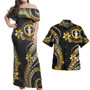 Northern Mariana Islands Combo Off Shoulder Long Dress And Shirt Golden Polynesian Pattern