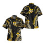 Fiji Combo Off Shoulder Long Dress And Shirt Golden Polynesian Pattern