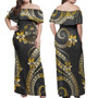 Fiji Combo Off Shoulder Long Dress And Shirt Golden Polynesian Pattern
