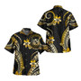 Hawaii Combo Short Sleeve Dress And Shirt Golden Polynesian Pattern