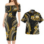 Samoa Combo Short Sleeve Dress And Shirt Golden Polynesian Pattern
