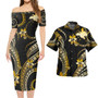 Papua New Guinea Combo Short Sleeve Dress And Shirt Golden Polynesian Pattern