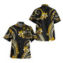 Fiji Combo Short Sleeve Dress And Shirt Golden Polynesian Pattern