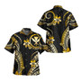 Hawaii Combo Short Sleeve Dress And Shirt Kanaka Maoli Golden Polynesian Pattern