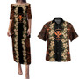 Hawaii Combo Puletasi And Shirt Kanaka Maoli Orange Polynesian Pattern With Hibiscus