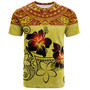 Hawaii T-Shirt Polynesian Tribal Patterns Hibiscus Flowers Yellow Color