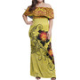 Hawaii Combo Off Shoulder Long Dress And Shirt Polynesian Tribal Patterns Hibiscus Flowers Yellow Color