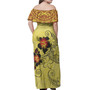 Hawaii Combo Off Shoulder Long Dress And Shirt Polynesian Tribal Patterns Hibiscus Flowers Yellow Color