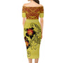 Hawaii Combo Short Sleeve Dress And Shirt Polynesian Tribal Patterns Hibiscus Flowers Yellow Color