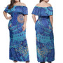 American Samoa Combo Off Shoulder Long Dress And Shirt Hibiscus With Polynesian Pattern Blue Version