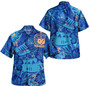 Samoa Combo Off Shoulder Long Dress And Shirt Hibiscus With Polynesian Pattern Blue Version