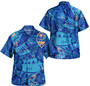 Guam Combo Off Shoulder Long Dress And Shirt Hibiscus With Polynesian Pattern Blue Version