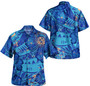 Hawaii Combo Puletasi And Shirt Hibiscus With Polynesian Pattern Blue Version