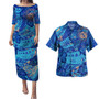 Hawaii Combo Puletasi And Shirt Hibiscus With Polynesian Pattern Blue Version
